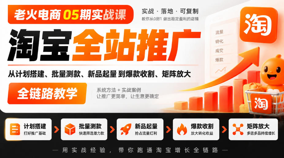 老火电商05期实战课｜淘宝全站推广从计划搭建、批量测款、新品起量到爆款收割、矩阵放大全链路教学|无忧资源社