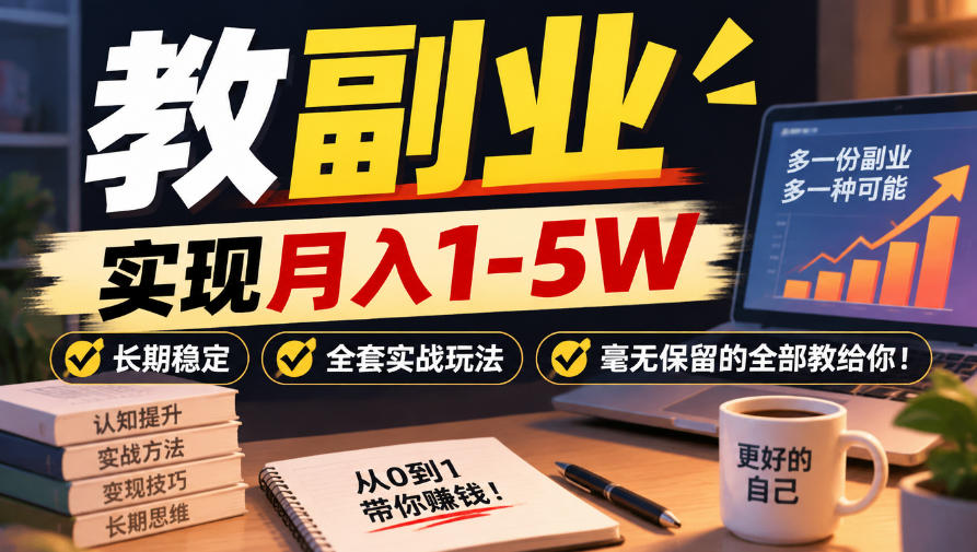 “教副业”实现月入1-5W，长期稳定，全套实战玩法毫无保留的全部教给你！【揭秘】|无忧资源社