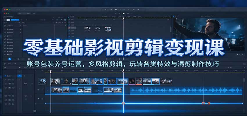 零基础影视剪辑变现课：账号包装养号运营，多风格剪辑，玩转各类特效与混剪制作技巧|无忧资源社