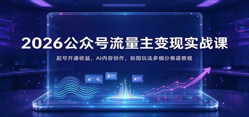 2026公众号流量主变现实战课：起号开通收益，AI内容创作，贴图玩法多细分赛道教程|无忧资源社