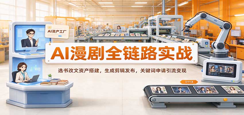 AI漫剧全链路实战：选书改文资产搭建，生成剪辑发布，关键词申请引流变现|无忧资源社