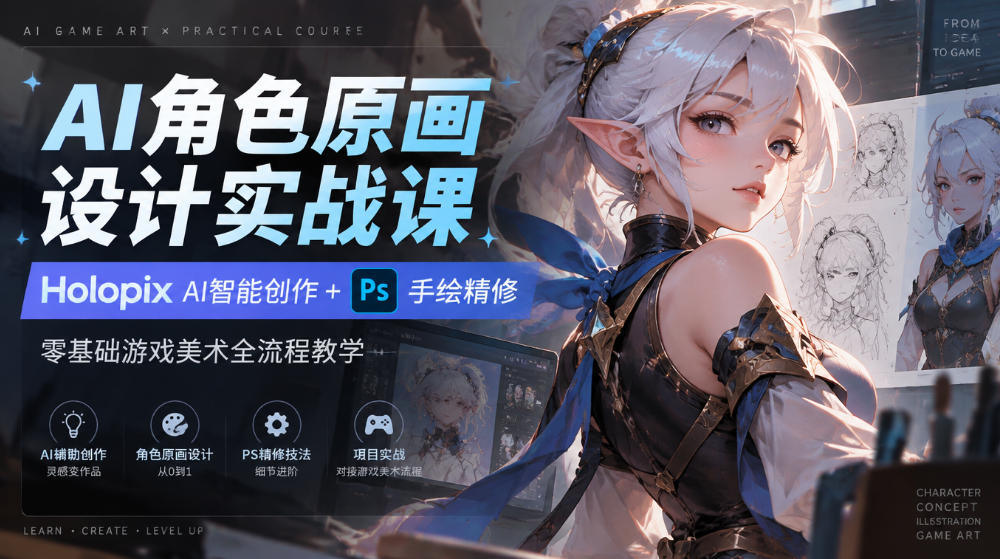 AI角色原画设计实战课｜Holopix AI智能创作+PS手绘精修，零基础游戏美术全流程教学|无忧资源社