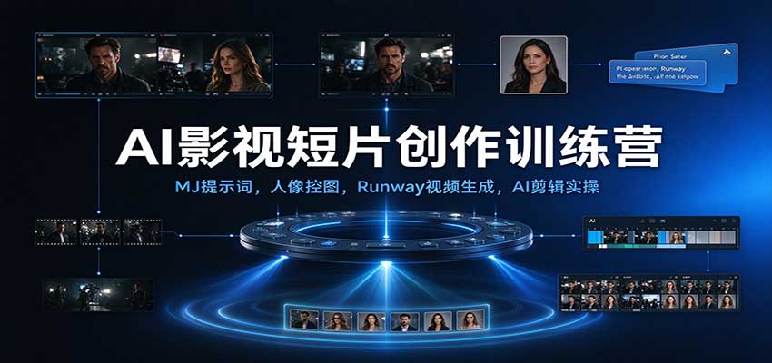 AI影视短片创作训练营：MJ提示词，人像控图，Runway视频生成，AI剪辑实操|无忧资源社