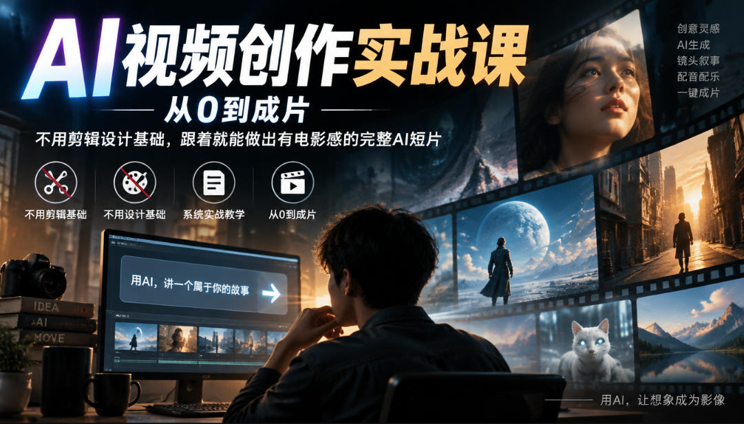 AI视频创作实战课，从0到成片，不用剪辑设计基础，跟着就能做出有电影感的完整AI短片|无忧资源社