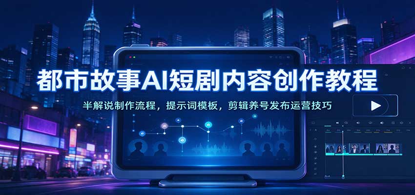 都市故事AI短剧内容创作教程：半解说制作流程，提示词模板，剪辑养号发布运营技巧|无忧资源社