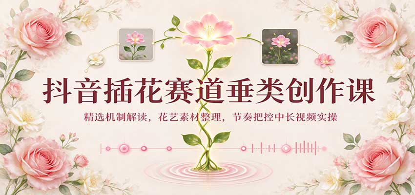 抖音插花赛道垂类创作课：精选机制解读，花艺素材整理，节奏把控中长视频实操|无忧资源社