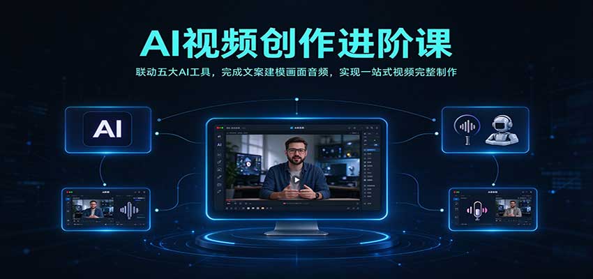 AI视频创作进阶课：联动五大AI工具，完成文案建模画面音频，实现一站式视频完整制作|无忧资源社