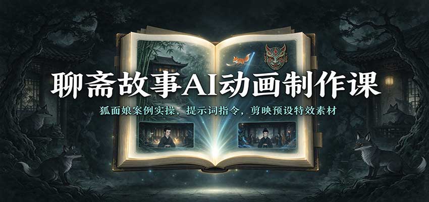 聊斋故事AI动画制作课：狐面娘案例实操，提示词指令，剪映预设特效素材|无忧资源社