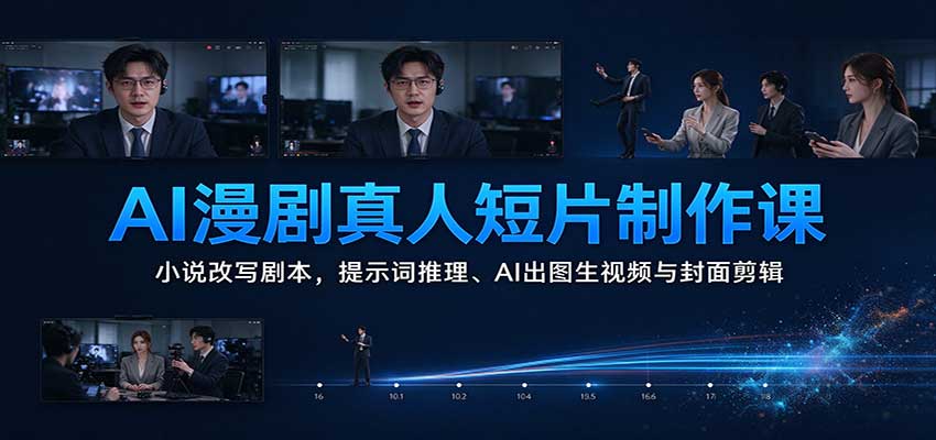 AI漫剧真人短片制作课：小说改写剧本，提示词推理、AI出图生视频与封面剪辑|无忧资源社