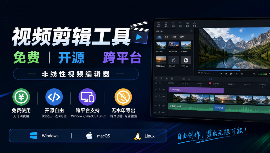 视频剪辑工具，免费、开源、跨平台，非线性视频编辑器，支持Windows、macOS、Linux，无水印、无订阅费用|无忧资源社