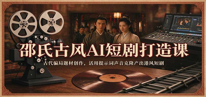 邵氏古风AI短剧打造课：古代骗局题材创作，活用提示词声音克隆产出港风短剧|无忧资源社