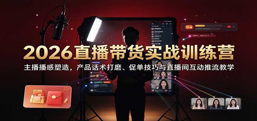 2026直播带货实战训练营：主播播感塑造，产品话术打磨、促单技巧与直播间互动推流教学|无忧资源社