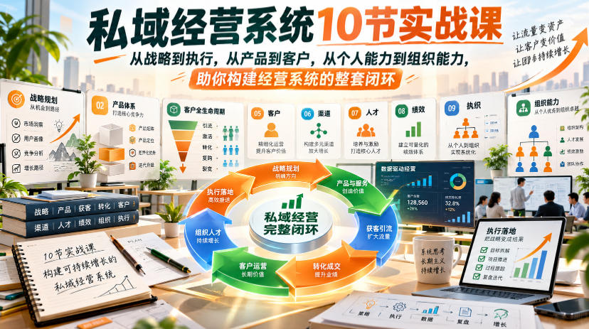 私域经营系统10节实战课，从战略到执行，从产品到客户，从个人能力到组织能力，助你构建经营系统的整套闭环|无忧资源社