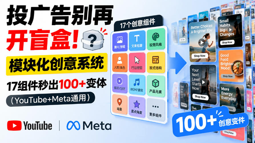 投广告别再开盲盒！模块化创意系统，17组件秒出100+变体（YouTube+Meta通用）【原创双语字幕】|无忧资源社
