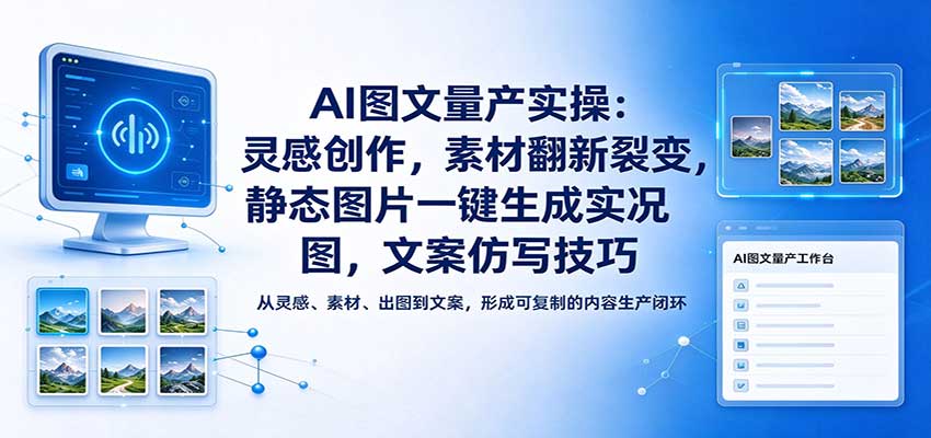 AI图文量产实操：灵感创作，素材翻新裂变，静态图片一键生成实况图，文案仿写技巧|无忧资源社
