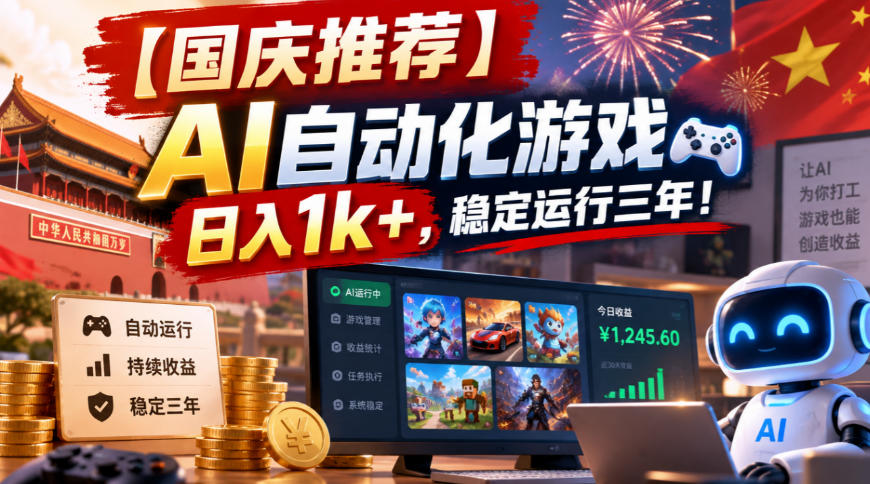 【国庆推荐】AI自动化游戏，日入1k+，操作简单，稳定运行三年！【揭秘】|无忧资源社
