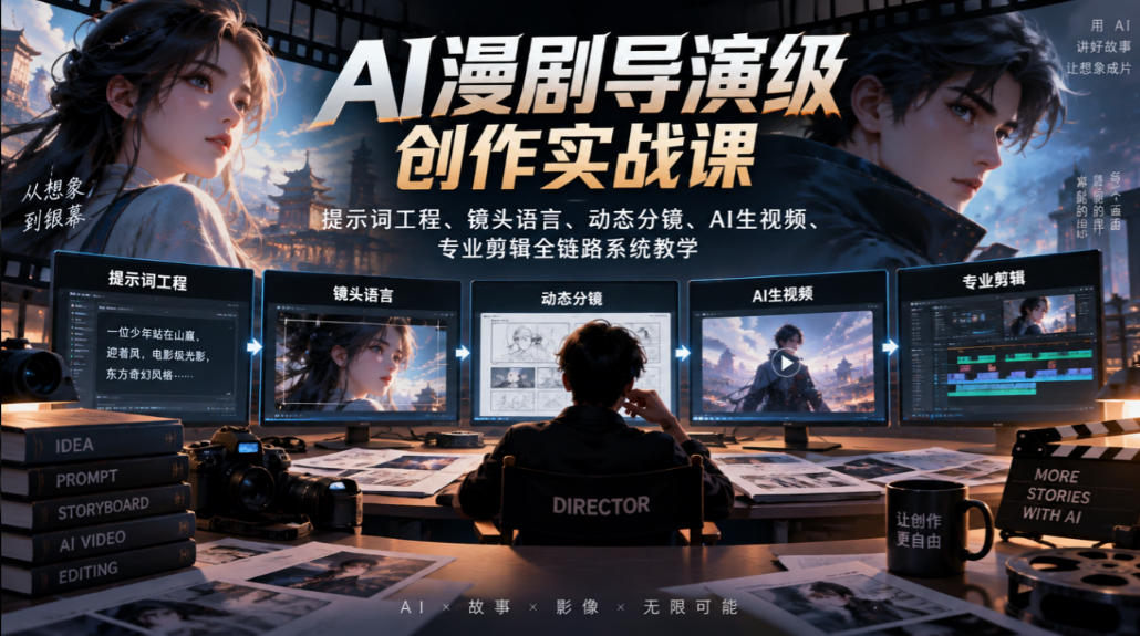 AI漫剧导演级创作实战课｜提示词工程、镜头语言、动态分镜、AI生视频、专业剪辑全链路系统教学|无忧资源社