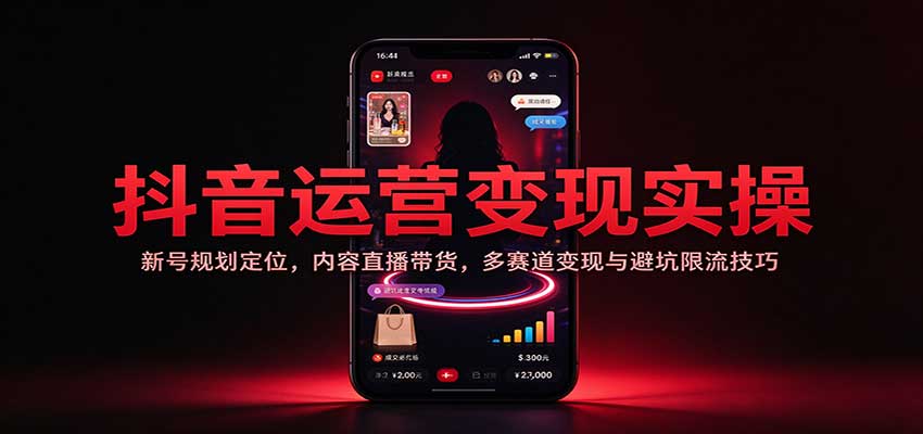 抖音运营变现实操：新号规划定位，内容直播带货，多赛道变现与避坑限流技巧|无忧资源社