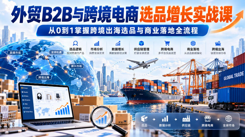 外贸B2B与跨境电商选品增长实战课，从0到1掌握跨境出海选品与商业落地全流程|无忧资源社
