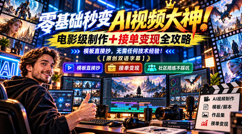 零基础秒变AI视频大神！电影级制作+接单变现全攻略，模板直接抄，无需任何技术经验！【原创双语字幕】|无忧资源社
