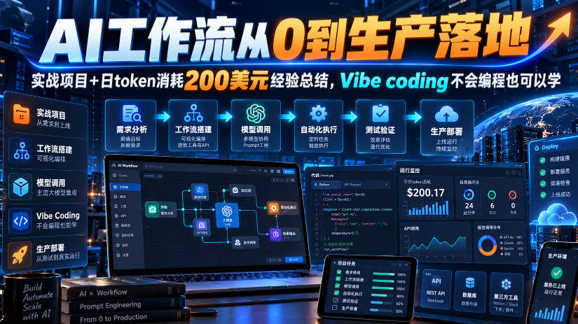 AI工作流从0到生产落地，实战项目+日token消耗200美刀经验总结，Vibe coding不会编程也可以学|无忧资源社