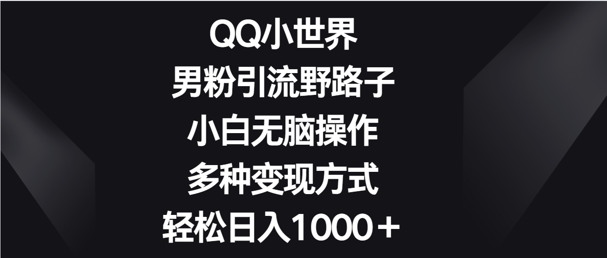 QQ小世界男粉引流野路子，小白无脑操作，多种变现方式轻松日入1000＋_无忧资源社|无忧资源社
