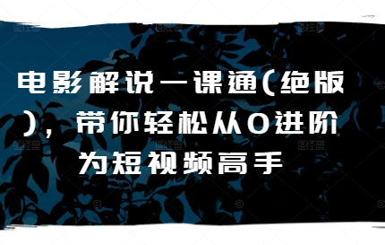 电影解说一课通，带你轻松从0进阶为短视频高手|无忧资源社