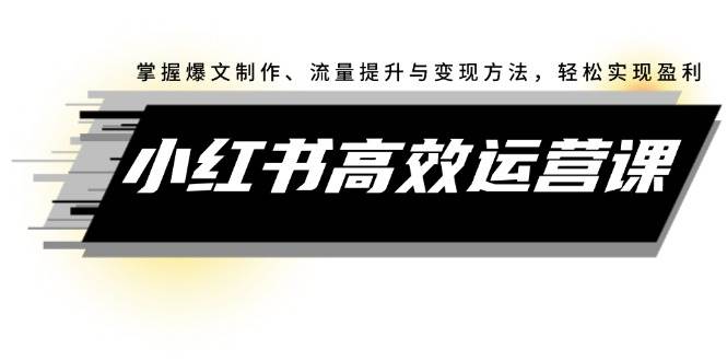 （12369期）小红书高效运营课：掌握爆文制作、流量提升与变现方法，轻松实现盈利|无忧资源社