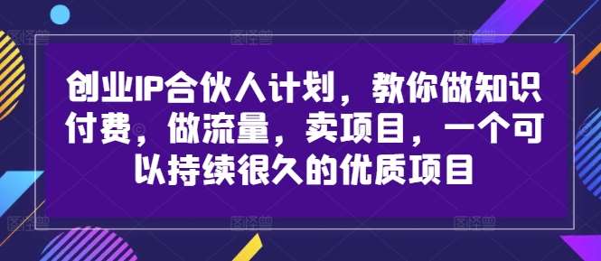 创业IP合伙人计划，教你做知识付费，做流量，卖项目，一个可以持续很久的优质项目|无忧资源社