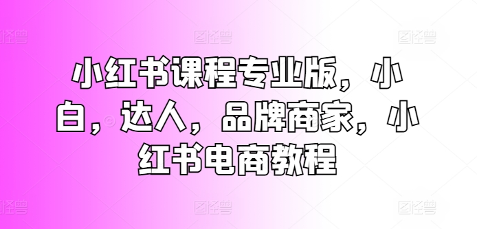 小红书课程专业版，小白，达人，品牌商家，小红书电商教程|无忧资源社