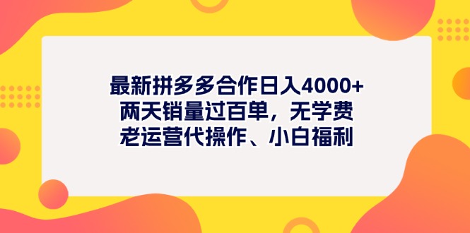最新拼多多项目日入4000+两天销量过百单，无学费、老运营代操作、小白福利|无忧资源社