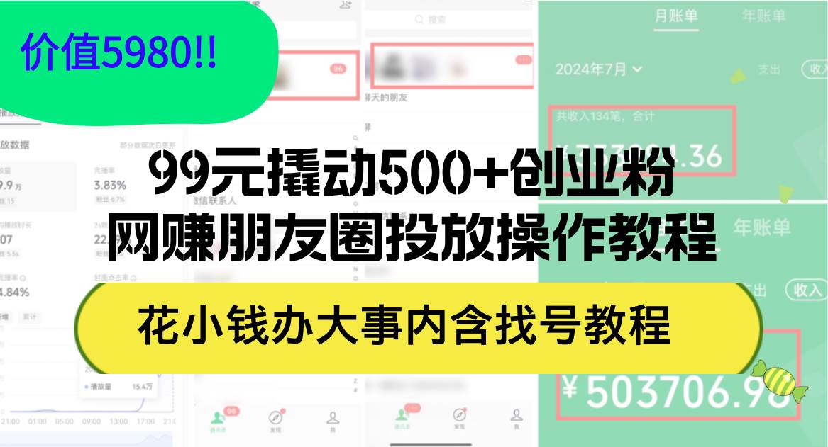 （12431期）99元撬动500+创业粉，网赚朋友圈投放操作教程价值5980！花小钱办大事内…|无忧资源社