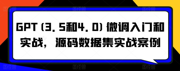 GPT微调入门和实战，源码数据集实战案例_无忧资源社|无忧资源社