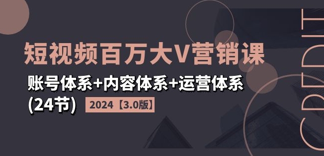 2024短视频百万大V营销课【3.0版】账号体系+内容体系+运营体系(24节)|无忧资源社