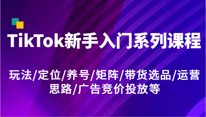 TikTok新手入门系列课程，玩法/定位/养号/矩阵/带货选品/运营思路/广告竞价投放等|无忧资源社