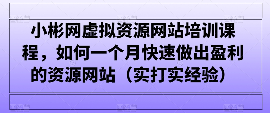 小彬网虚拟资源网站培训课程，如何一个月快速做出盈利的资源网站_无忧资源社|无忧资源社