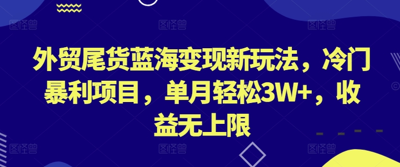 外贸尾货蓝海变现新玩法，冷门暴利项目，单月轻松3W+，收益无上限_无忧资源社|无忧资源社