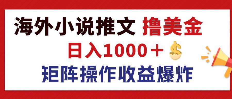 （12333期）最新海外小说推文撸美金，日入1000＋ 蓝海市场，矩阵放大收益爆炸|无忧资源社