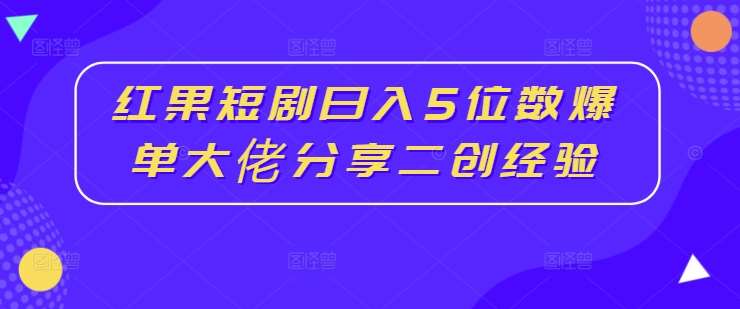 红果短剧日入5位数爆单大佬分享二创经验|无忧资源社