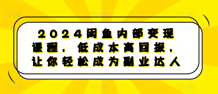 2024闲鱼内部变现课程，低成本高回报，让你轻松成为副业达人|无忧资源社