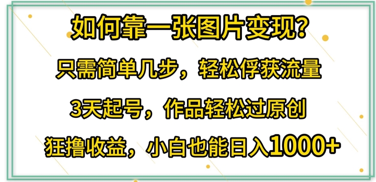 如何靠一张图片变现?只需简单几步，轻松俘获流量，3天起号，作品轻松过原创_无忧资源社|无忧资源社