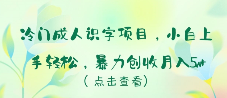冷门成人识字项目，小白上手轻松，暴力创收月入5w+_无忧资源社|无忧资源社