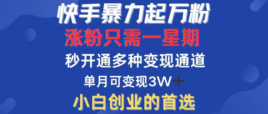 （12651期）快手暴力起万粉，涨粉只需一星期，多种变现模式，直接秒开万合，小白创…|无忧资源社