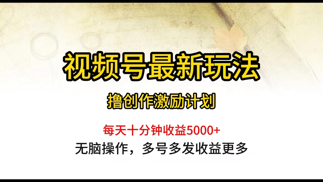 视频号最新玩法，每日一小时月入5000+_无忧资源社|无忧资源社