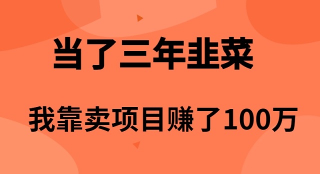当了3年韭菜，我靠卖项目赚了100万_无忧资源社|无忧资源社