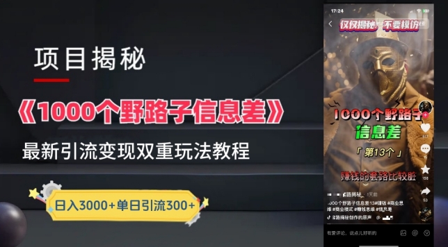 一千个野路子信息差最新玩法教程-变现+引流的玩法具体拆解_无忧资源社|无忧资源社