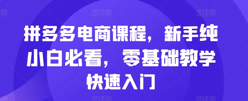 拼多多电商课程，新手纯小白必看，零基础教学快速入门|无忧资源社