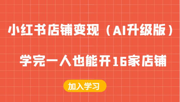 小红书店铺变现（AI升级版），学完一人也能开16家店铺|无忧资源社