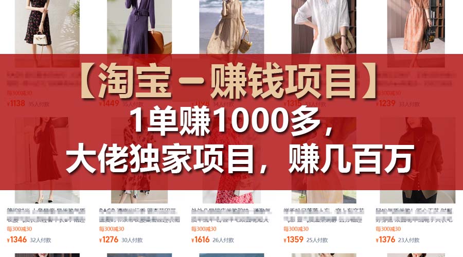 （11685期）【淘宝赚钱项目】1单可赚1000多，大佬独家项目，年赚几百万|无忧资源社