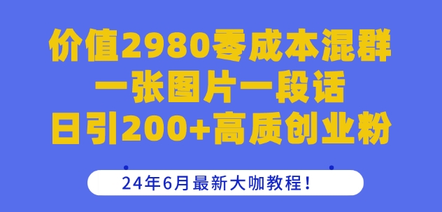 价值2980零成本混群一张图片一段话日引200+高质创业粉，24年6月最新大咖教程|无忧资源社